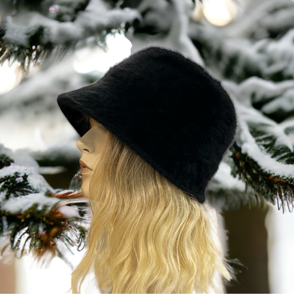 Vintage Black Angora Cloche